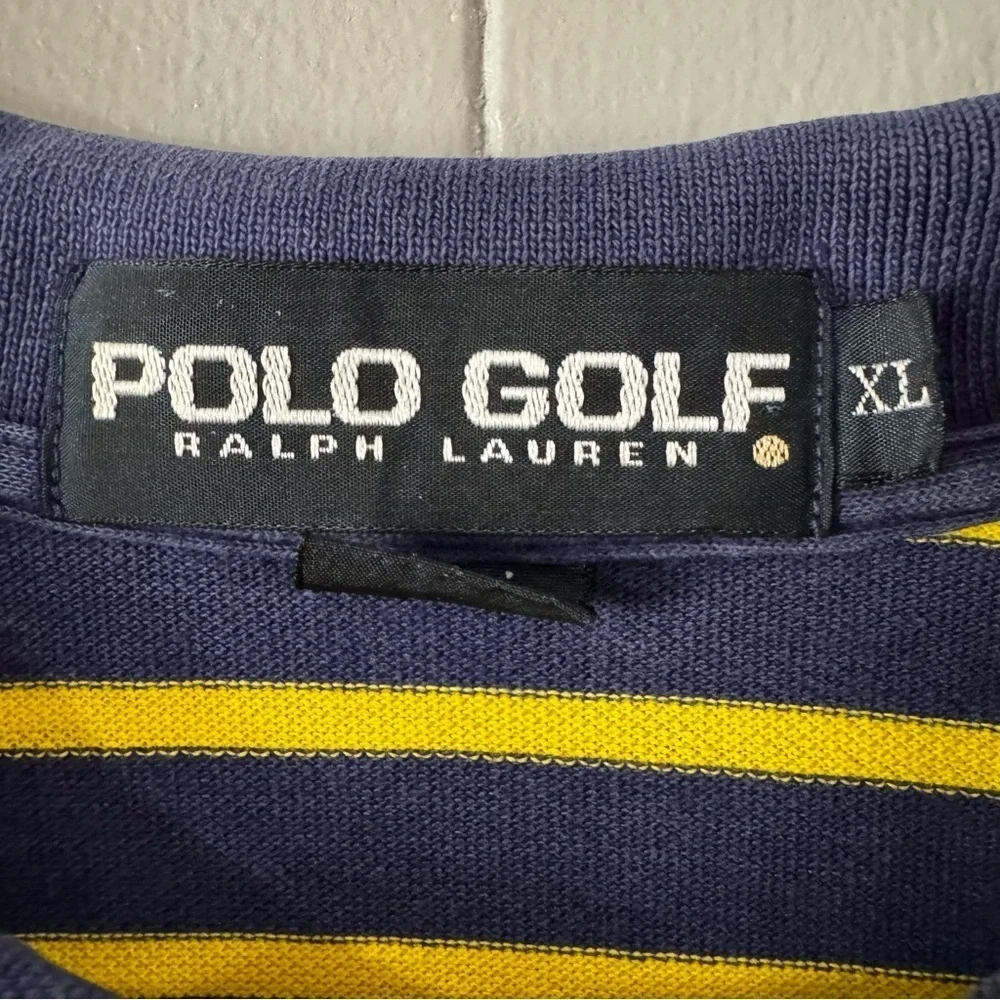 Vintage Polo Golf Ralph Lauren Polo Shirt Mens XL Blue Yellow Striped Crest 90s